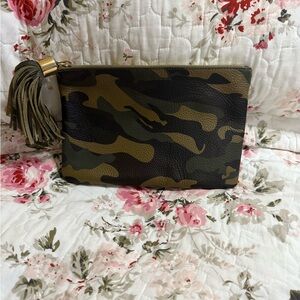GILI leather Camouflage Leather Clutch with Tassel